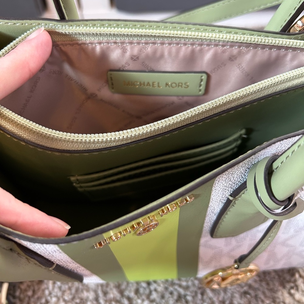 Michael Kors Lime Green and White Satchel - Picture 3 of 7